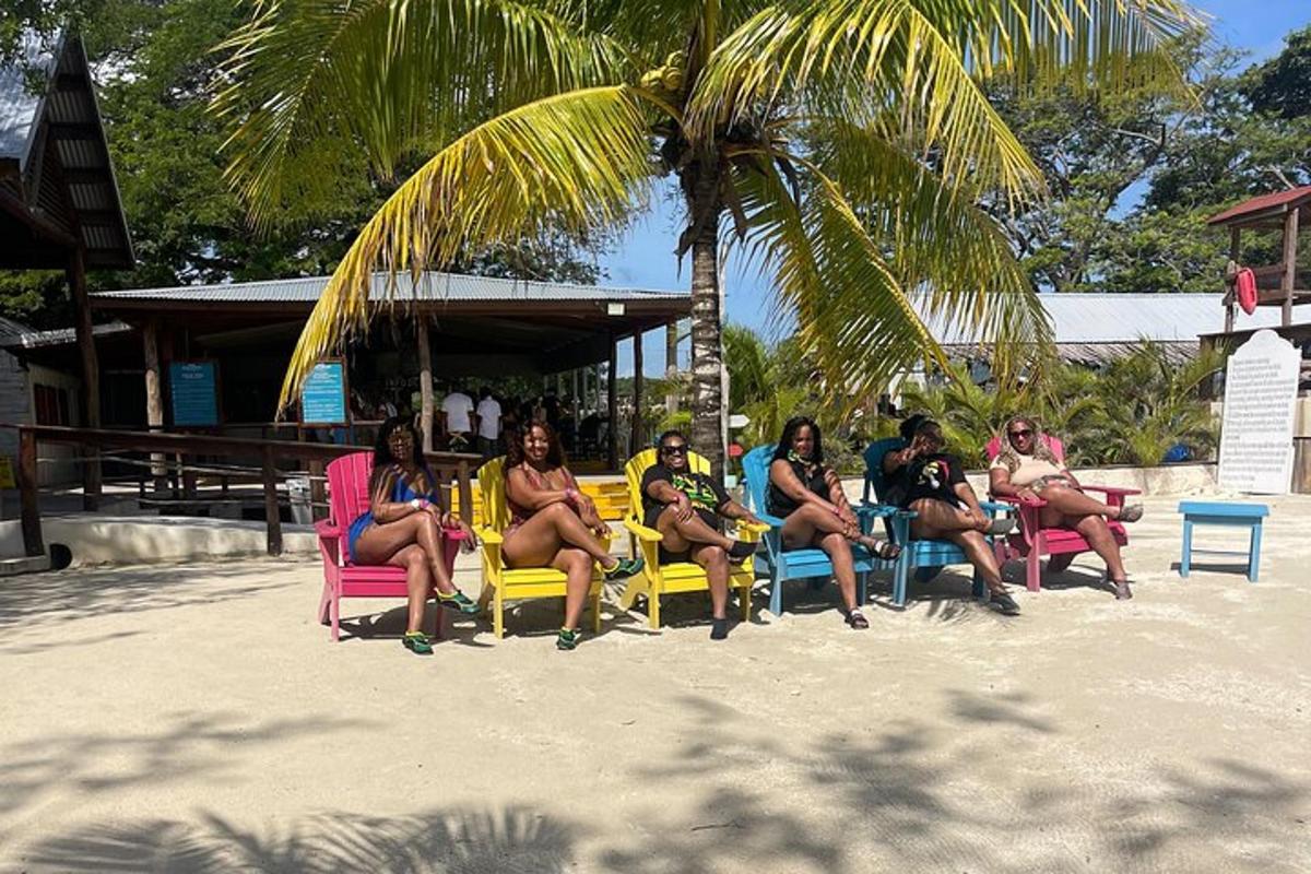 un gruppo di persone sedute su sedie sulla spiaggia