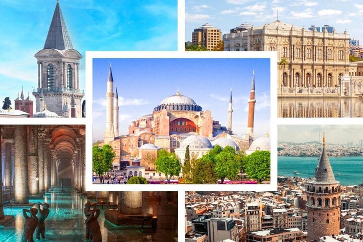Un collage de fotografías de edificios y mezquitas.