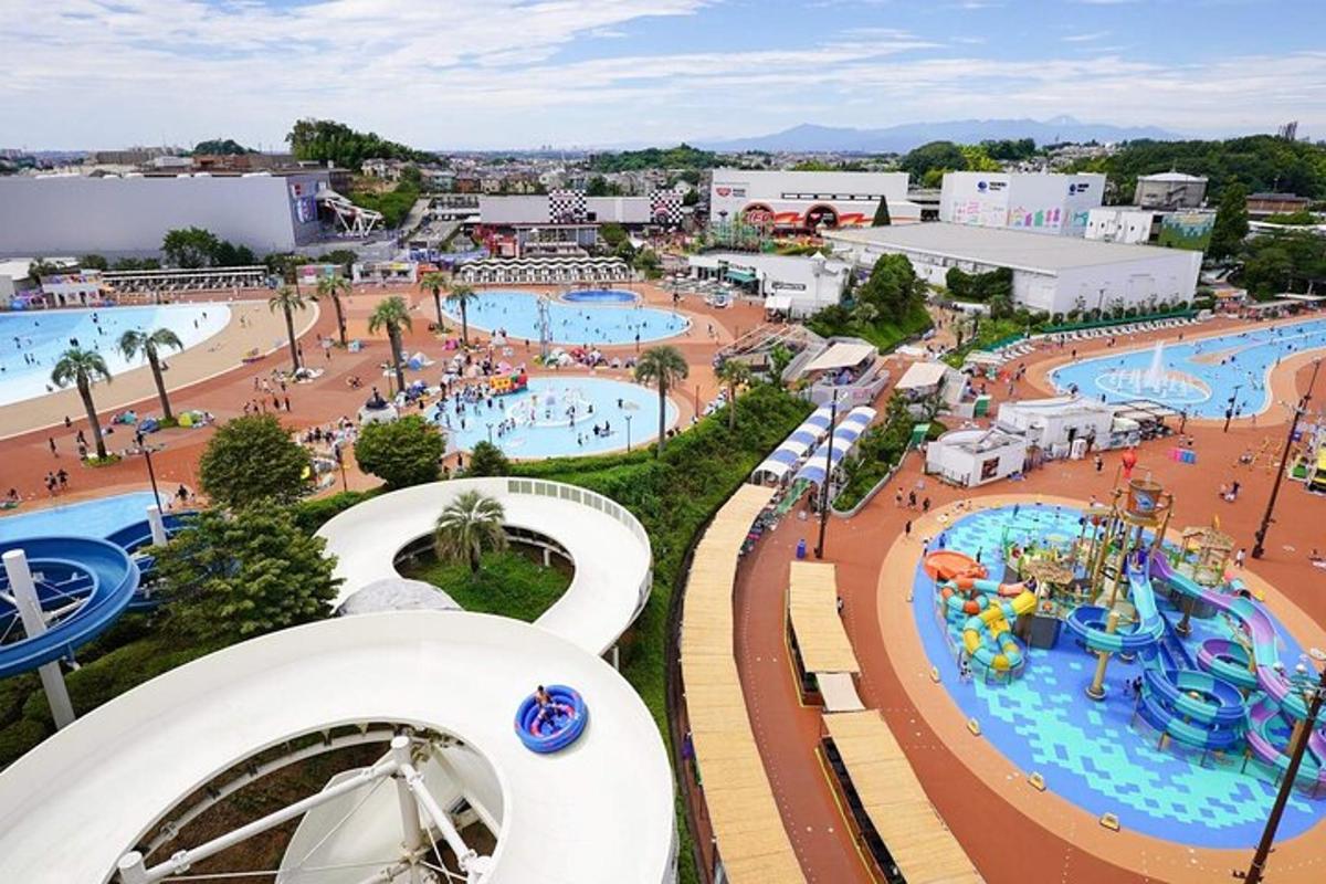 an aerial view of a water park