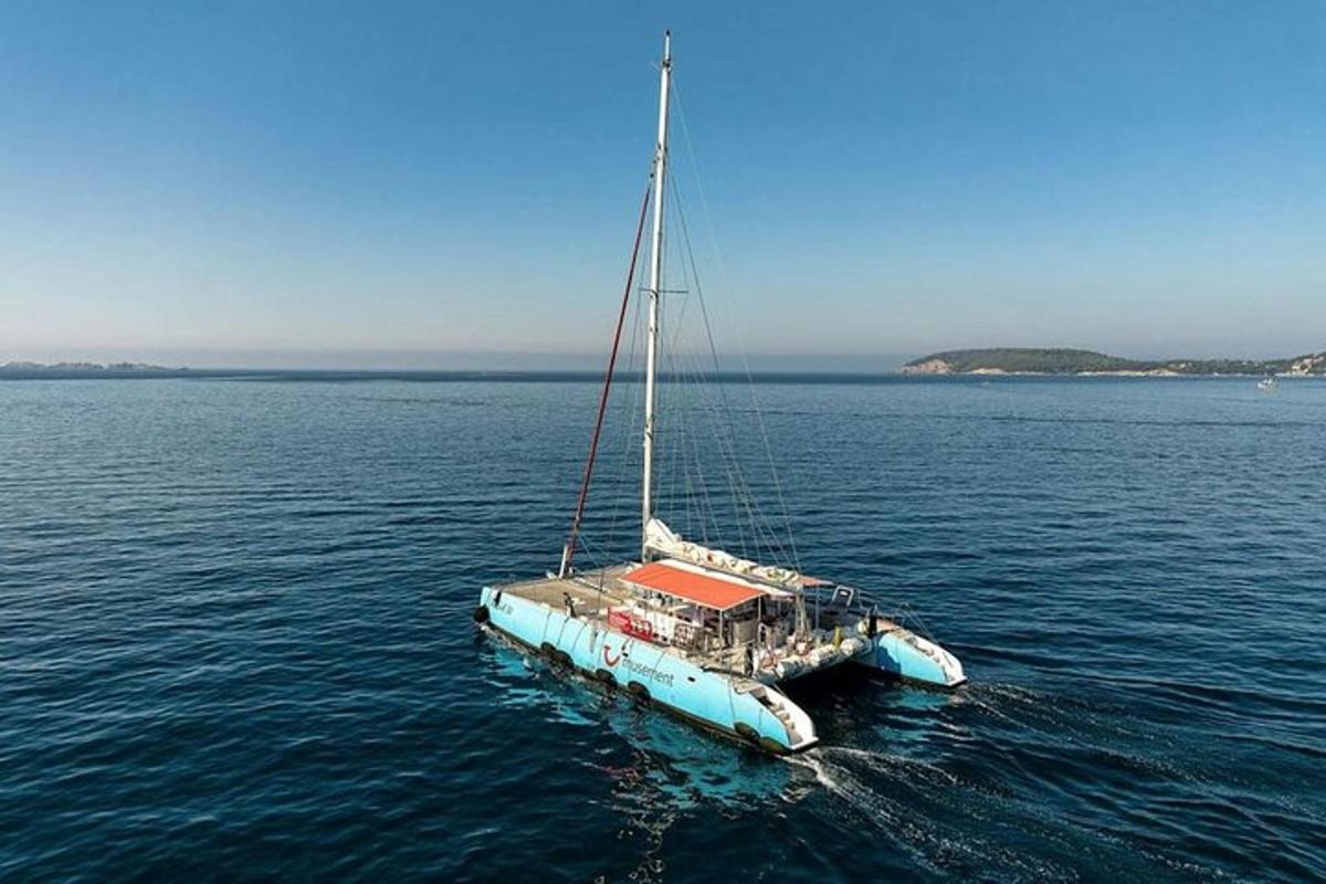 a boat in the middle of a large body of water