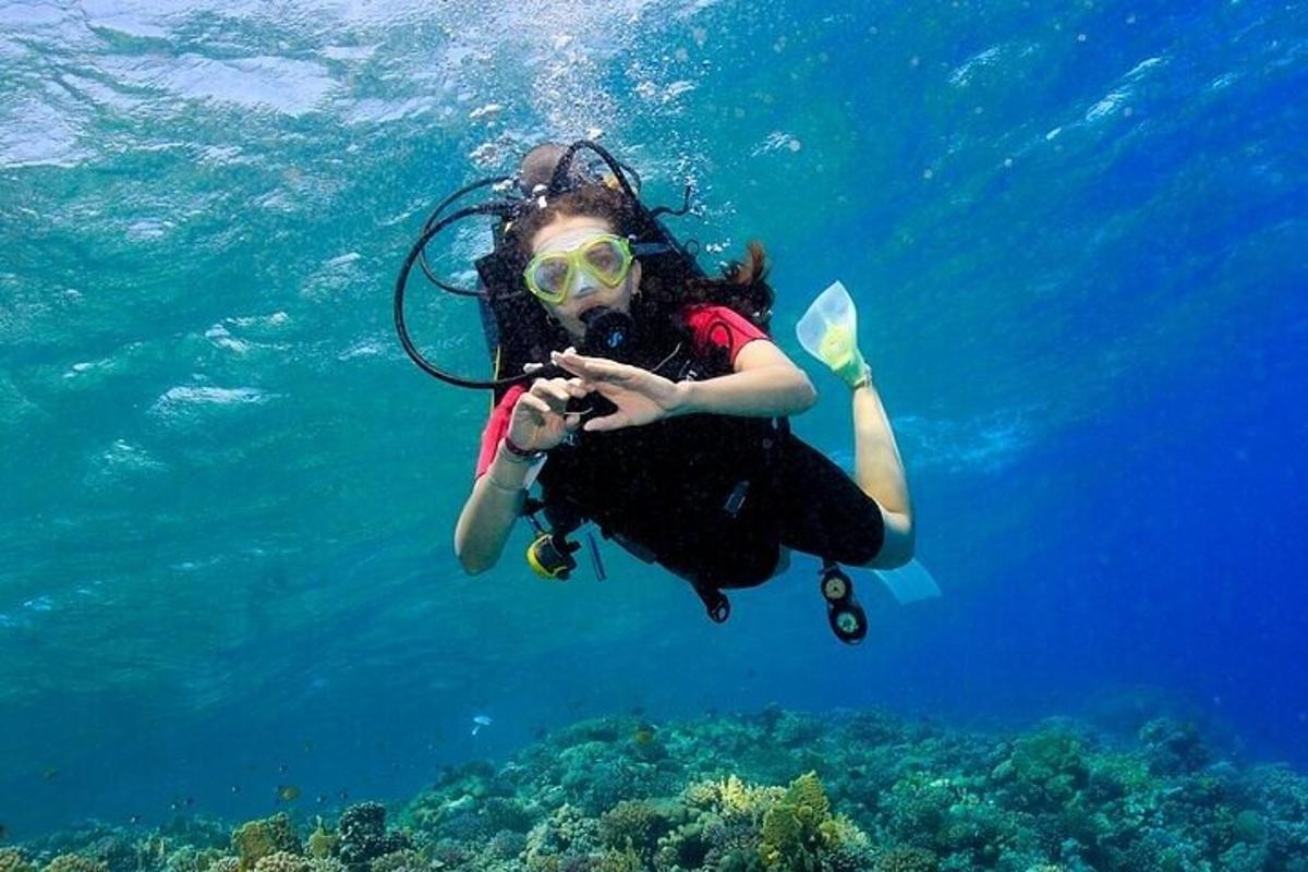 水中で写真を撮る女性