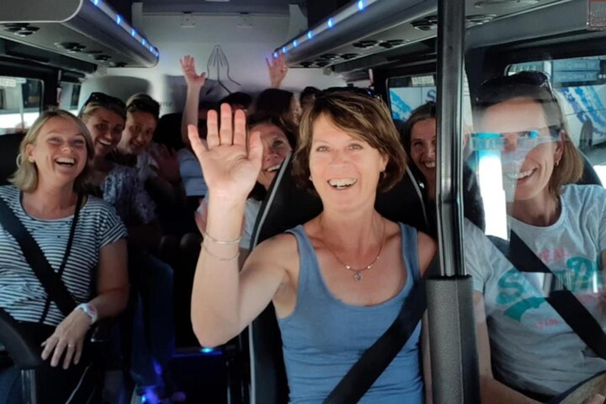 a group of people riding on a bus