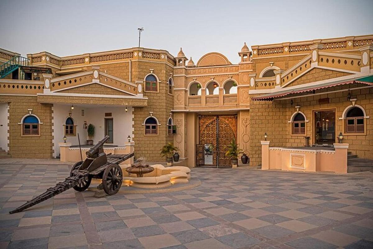 a large building with a motorcycle in front of it