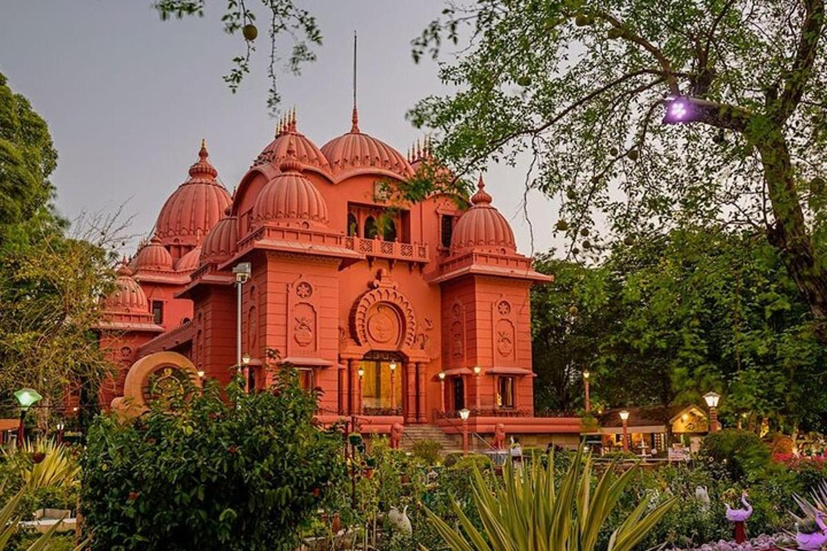 a red building with domes on top of it
