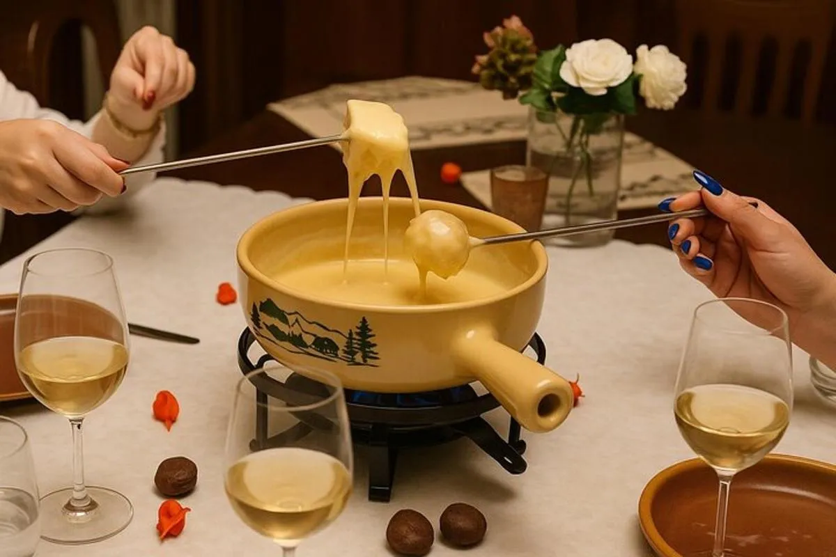 Dîner traditionnel suisse: Fondue au fromage, entrées et dessert – photo 17