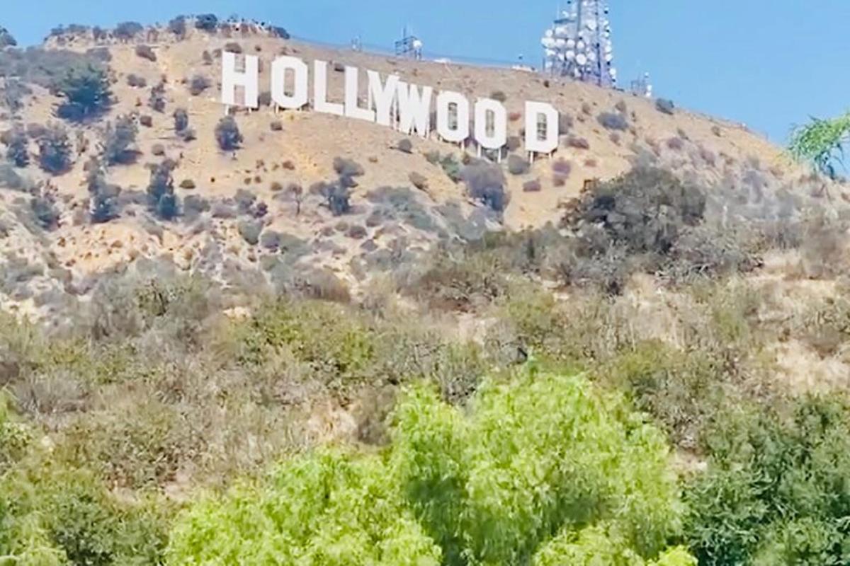 uma placa de Hollywood na encosta de uma montanha