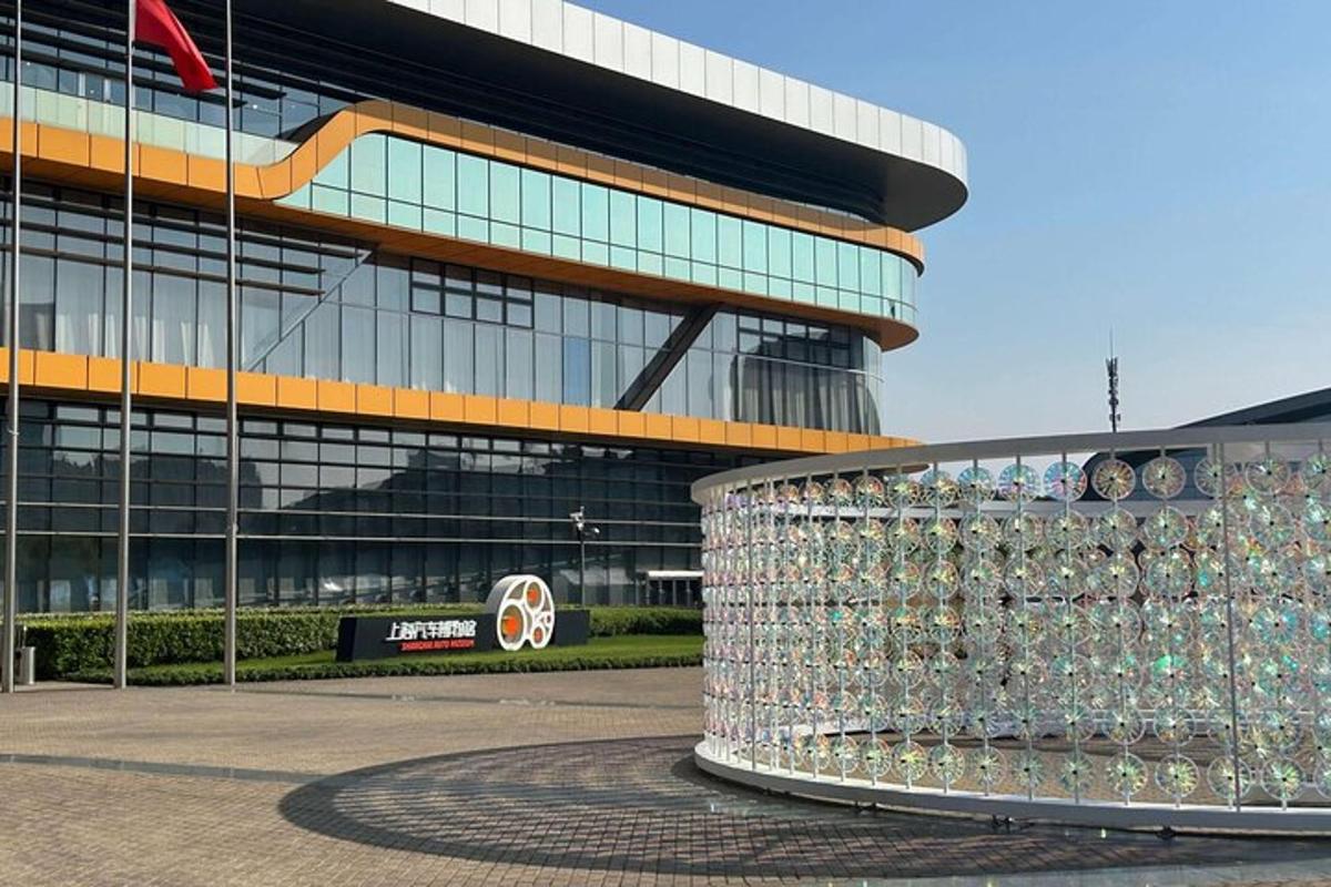 a large building with a bunch of water bottles in front of it
