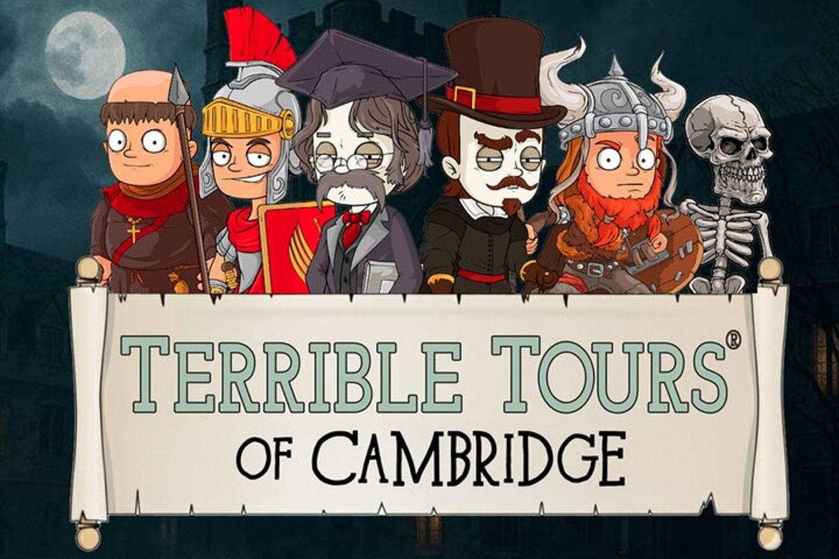 a group of people holding a sign with terrible tours of cambridge