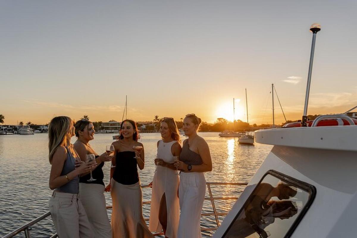 a group of women standing on a boat in the water