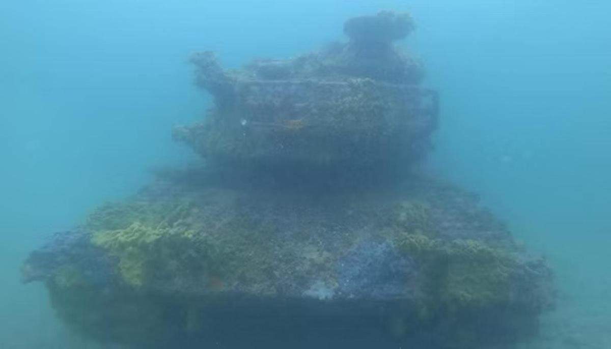an aerial view of a island in the water