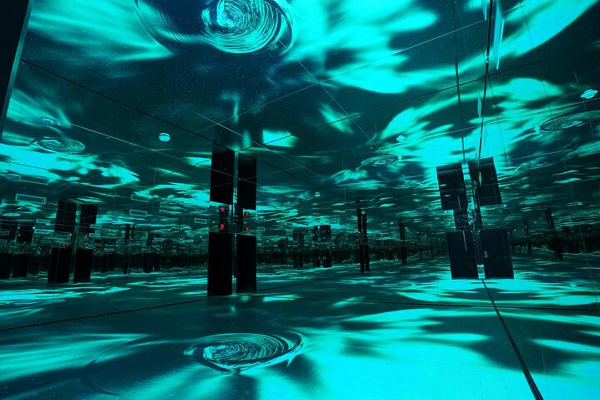 a room with blue lights on the ceiling