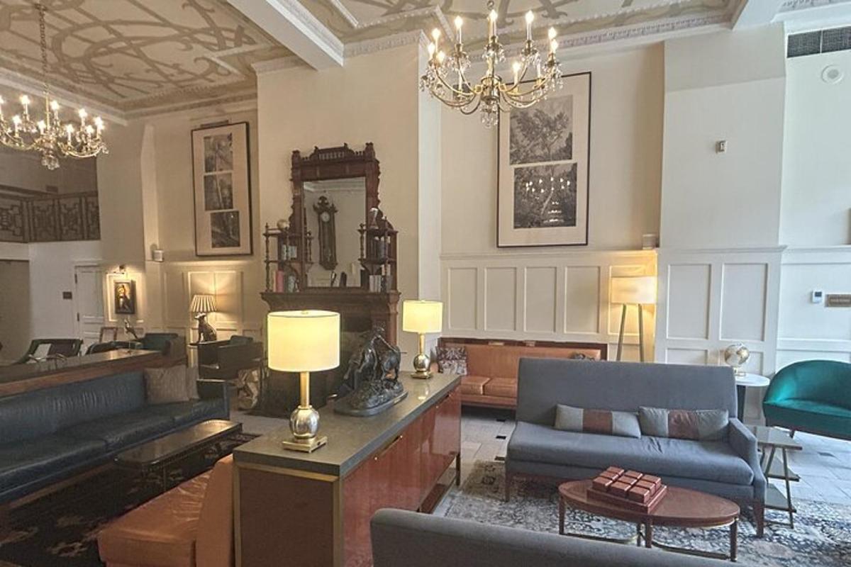 a living room with a couch and a table