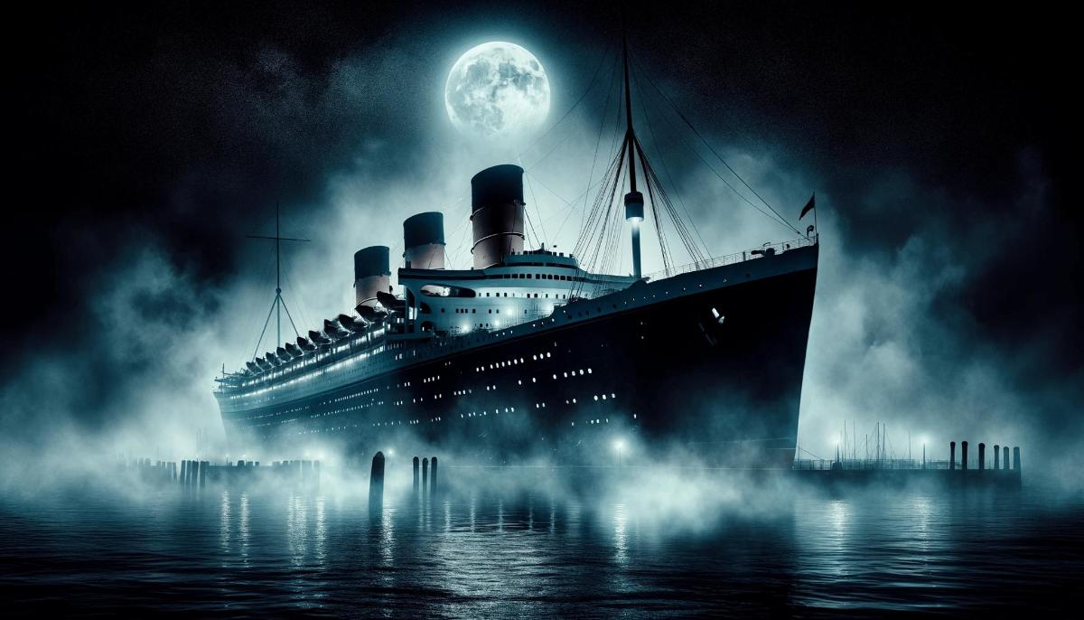a cruise ship in the water under a full moon