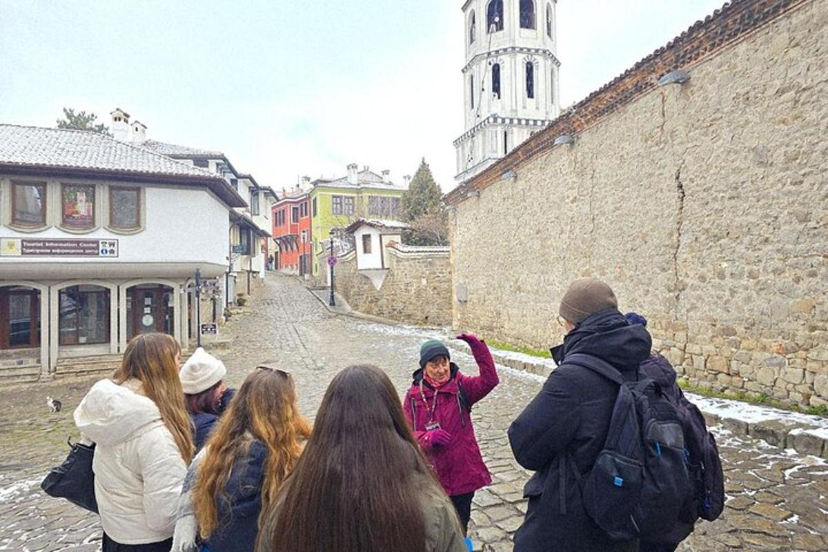 a group of people walking down a street