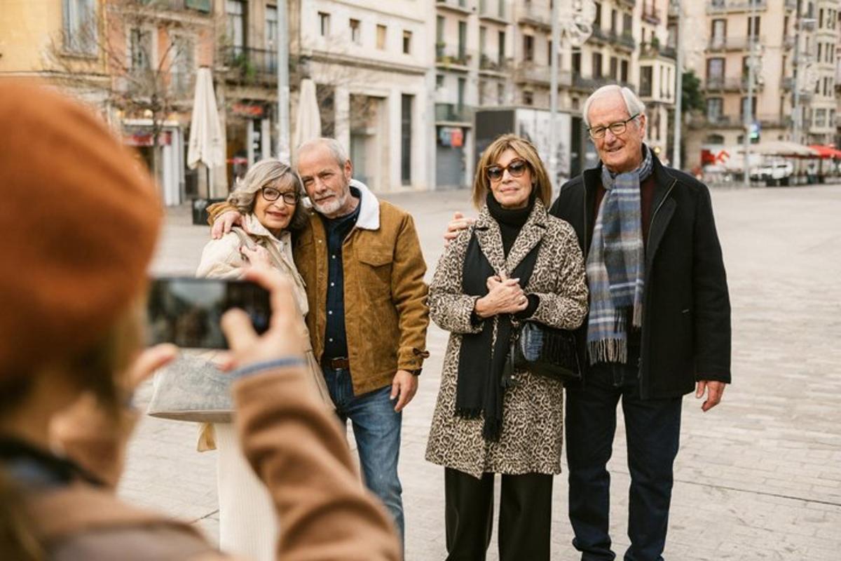 a group of people walking down a street