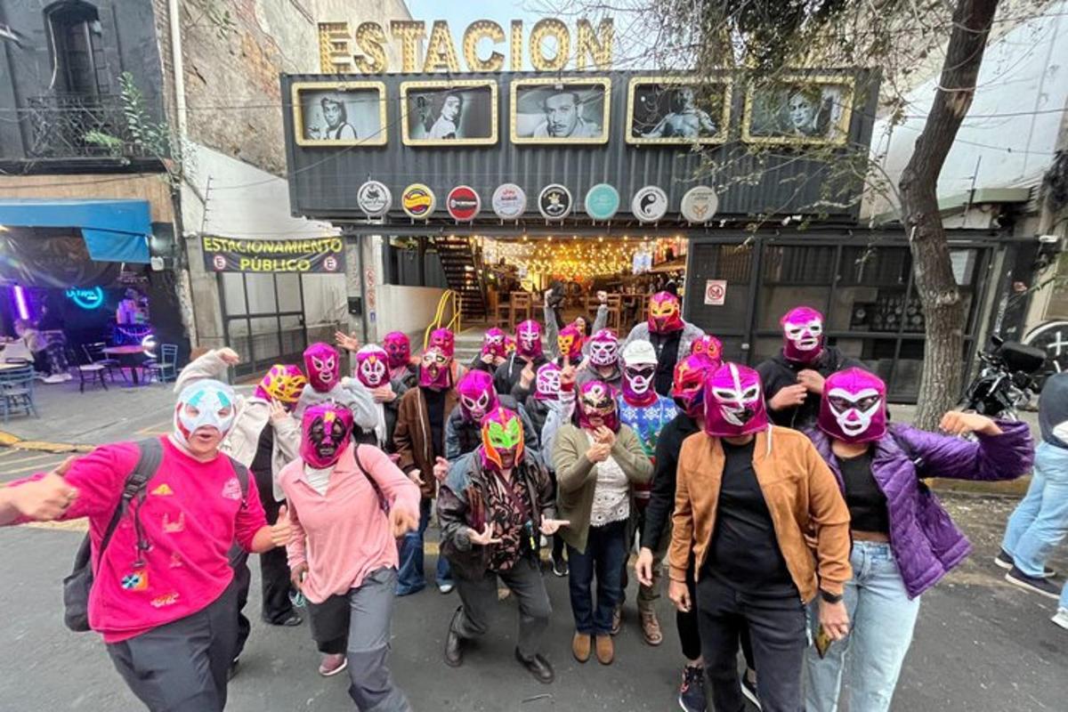 a group of people dressed up in costumes walking down a street