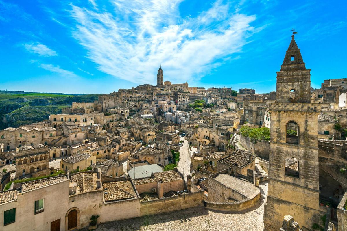 an aerial view of the city of matera in italy