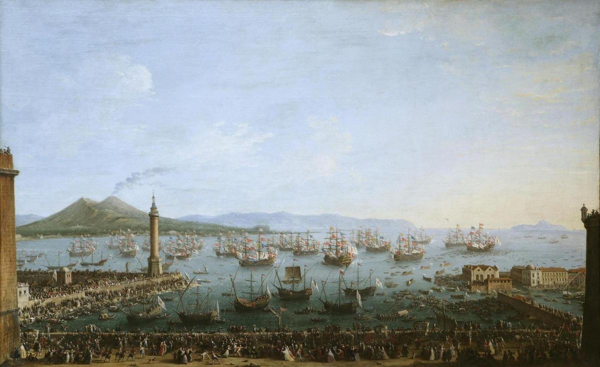 a painting of a group of boats in a harbor