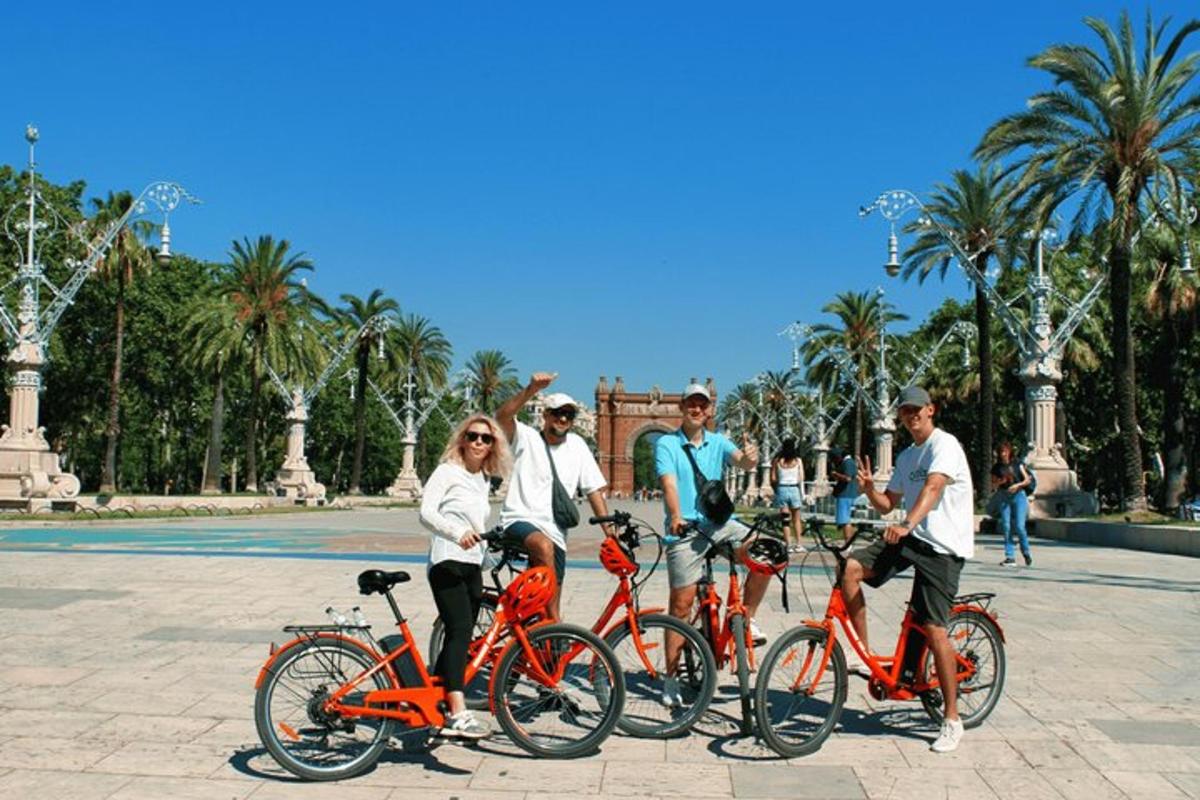 a group of people on bikes in a park