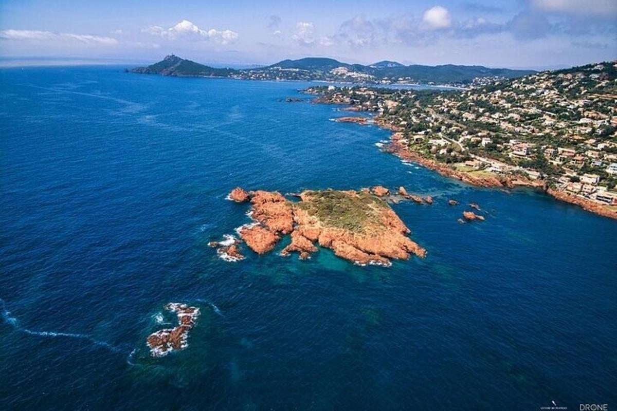 an aerial view of an island in the ocean
