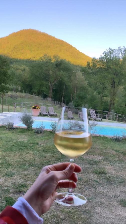 Vista generica sulle montagne o vista sulle montagne dall'interno dell'agriturismo