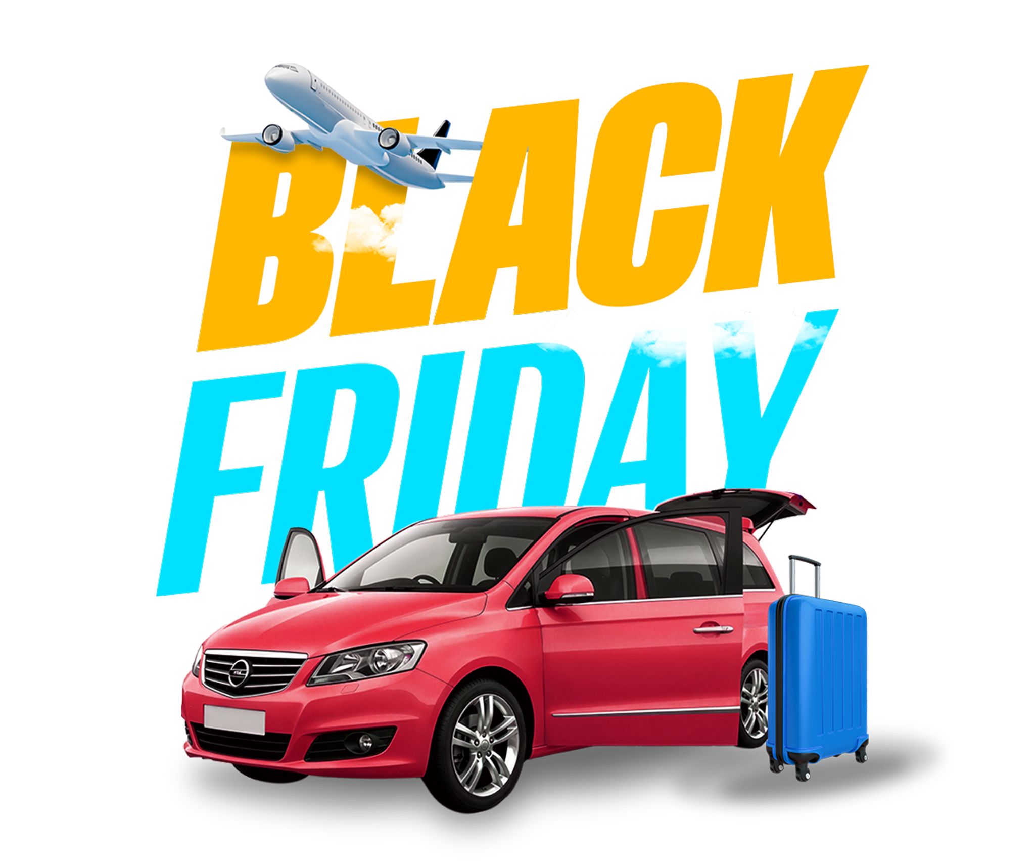 Un coche descapotable con una tabla de surf delante de un gráfico grande de un 25%