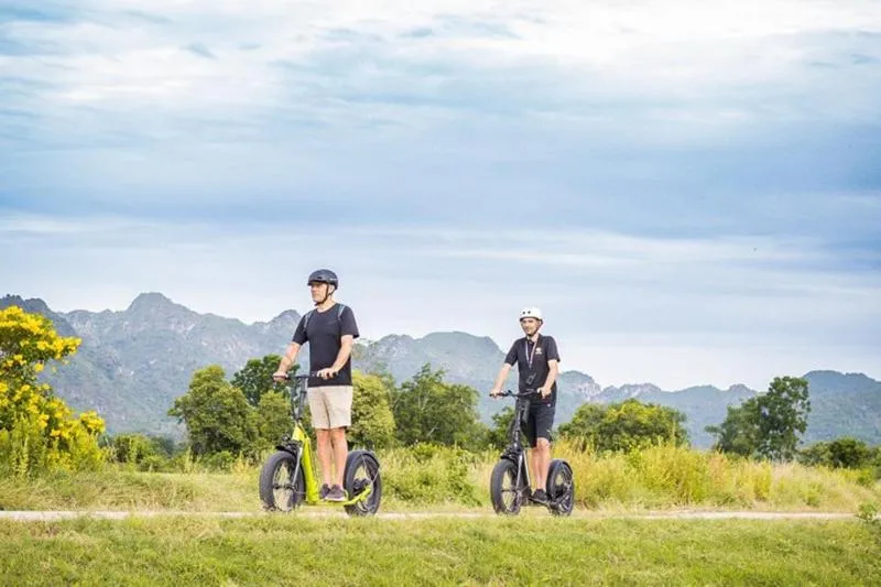 E-Scooter: rice fields and river kwai