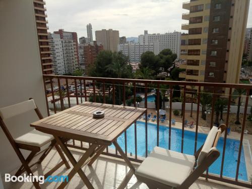 Homey place with terrace and pool.