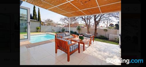 Family home with swimming pool.